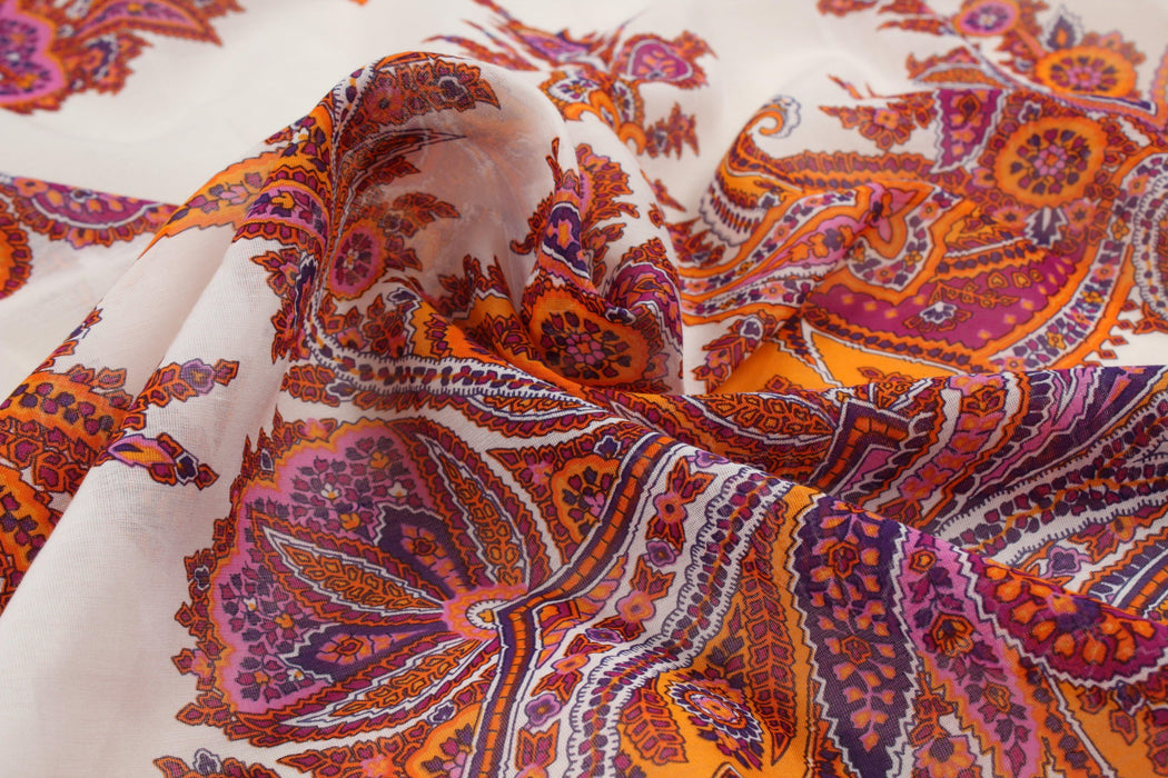 Printed Cotton Silk Gauze - Paisley-Surplus-FabricSight