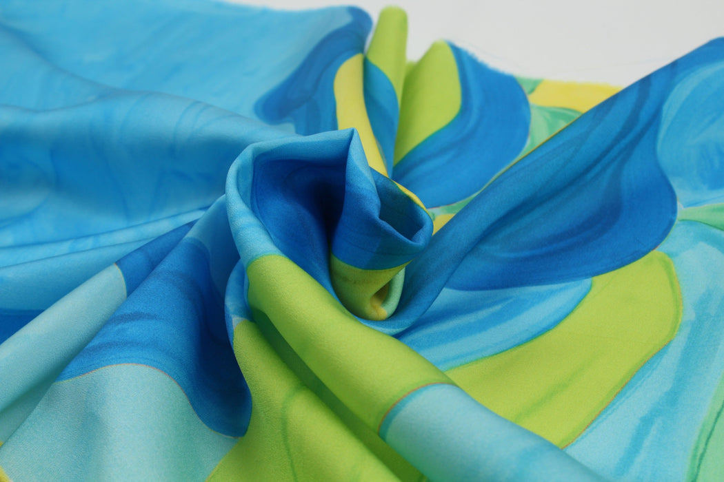 Printed Polyester Satin - Abstract Watercolor Print-Fabric-FabricSight