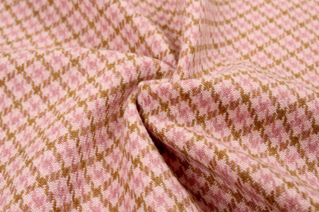 Recycled Wool Blend - Houndstooth - Pink-Fabric-FabricSight