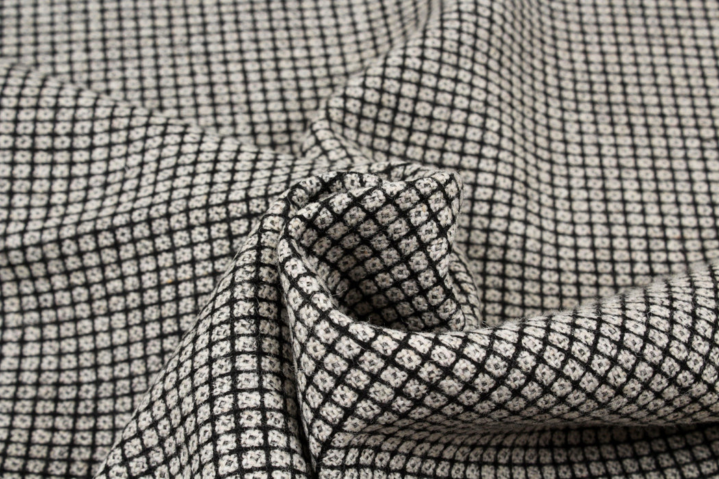 Recycled Wool Blend for Coats - Small Checks Tweed-Fabric-FabricSight