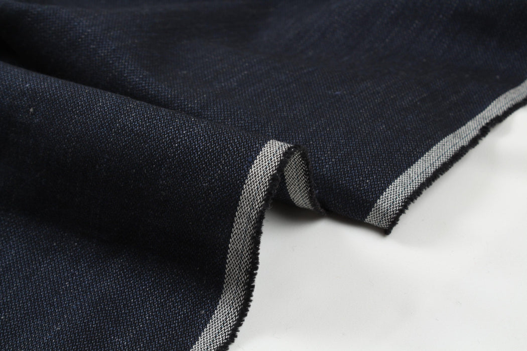 Soft Linen Cotton Rustic Fabric - Navy - Mid-Weight (1 Mt Remnant)-Remnant-FabricSight