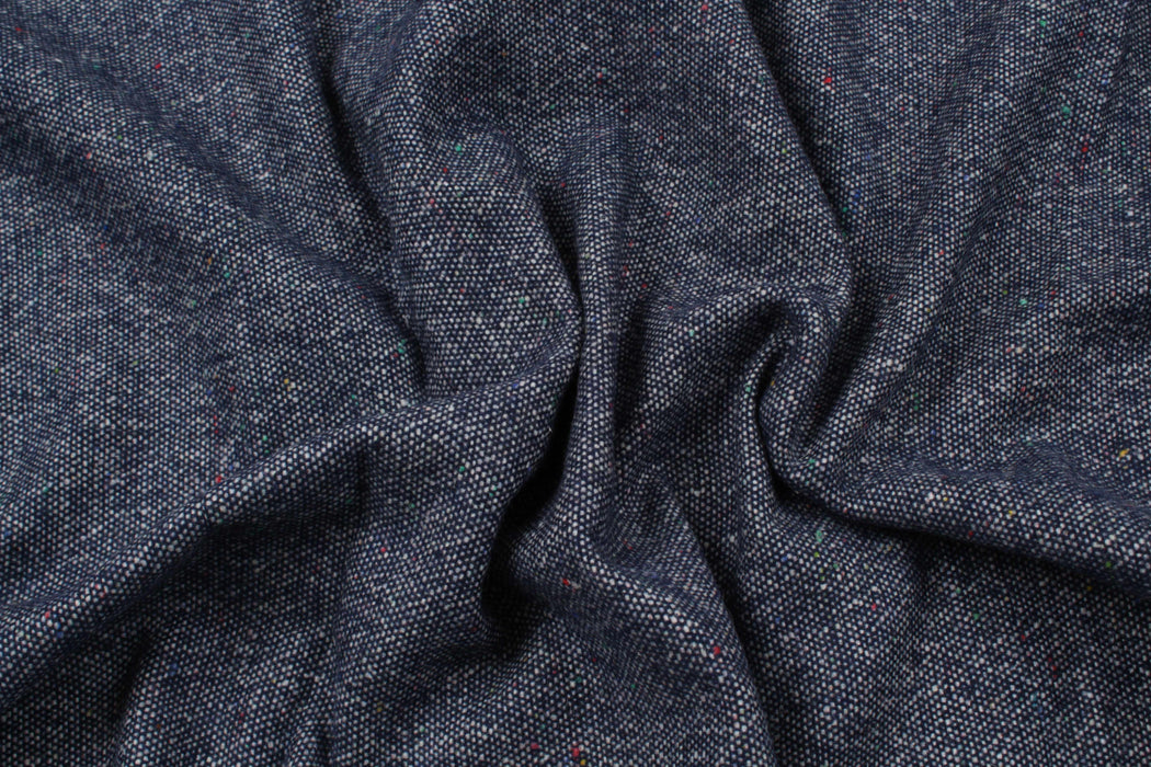 Soft Melange Wool Blend for Coats - Navy Blue-Fabric-FabricSight