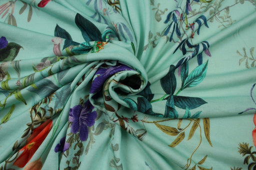 Stretch Cotton Jersey - Floral Print - Turquoise-Fabric-FabricSight