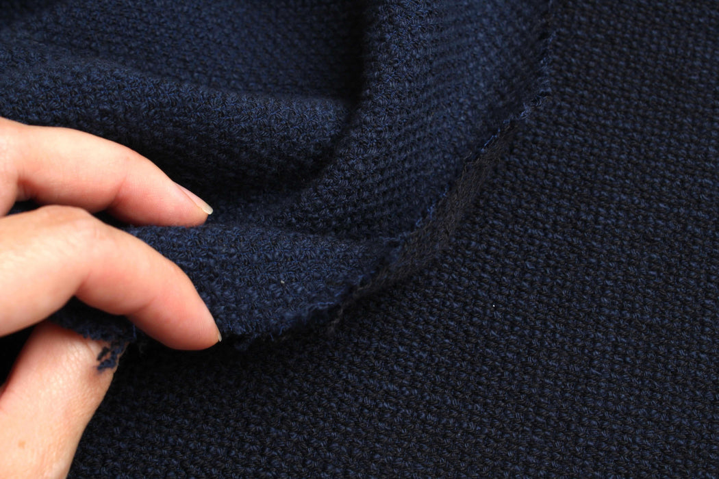 Stretch Cotton Tweed – Navy & Black – Spanish Deadstock-Fabric-FabricSight