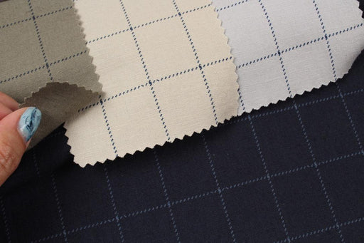 Stretch Linen Cotton for Bottoms - 200 GMS - Windowpane Checks-Fabric-FabricSight