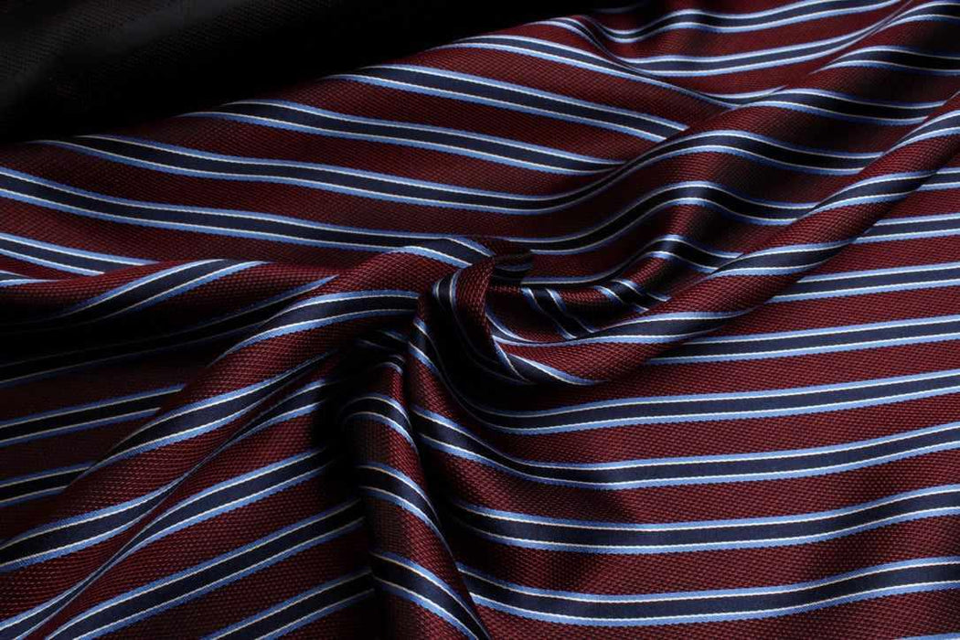 Striped Silk Jacquard – Burgundy, Navy & Light Blue-Fabric-FabricSight