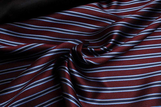 Striped Silk Jacquard – Burgundy, Navy & Light Blue-Fabric-FabricSight