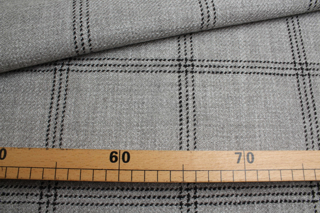 Virgin Wool and Cotton Windowpane for Coats and Jackets-Fabric-FabricSight