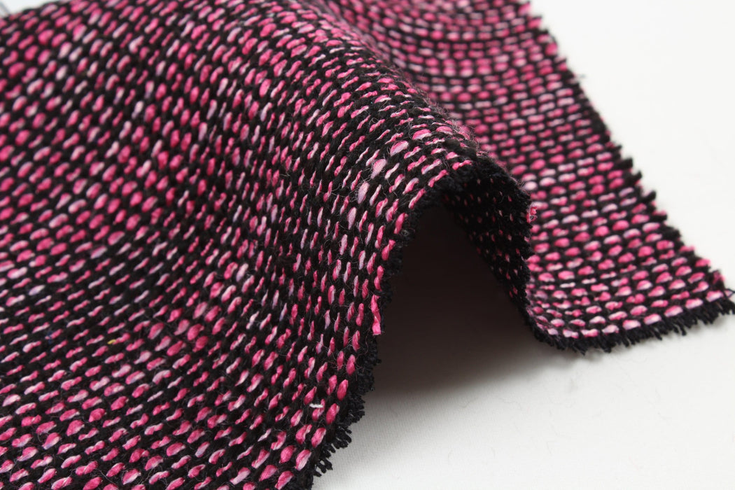 Viscose Blend Tweed Stripes - Fuchsia and Black-Fabric-FabricSight