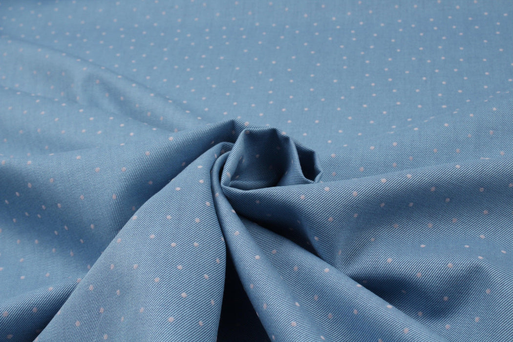 Washed Floc Cotton Twill for Shirting - Dots (Remnant)-Remnant-FabricSight