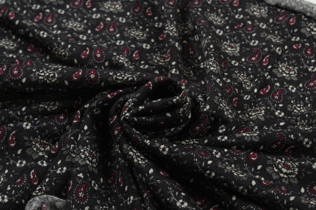 Wool Blend Printed Jersey - Stretch - Paisley-Fabric-FabricSight