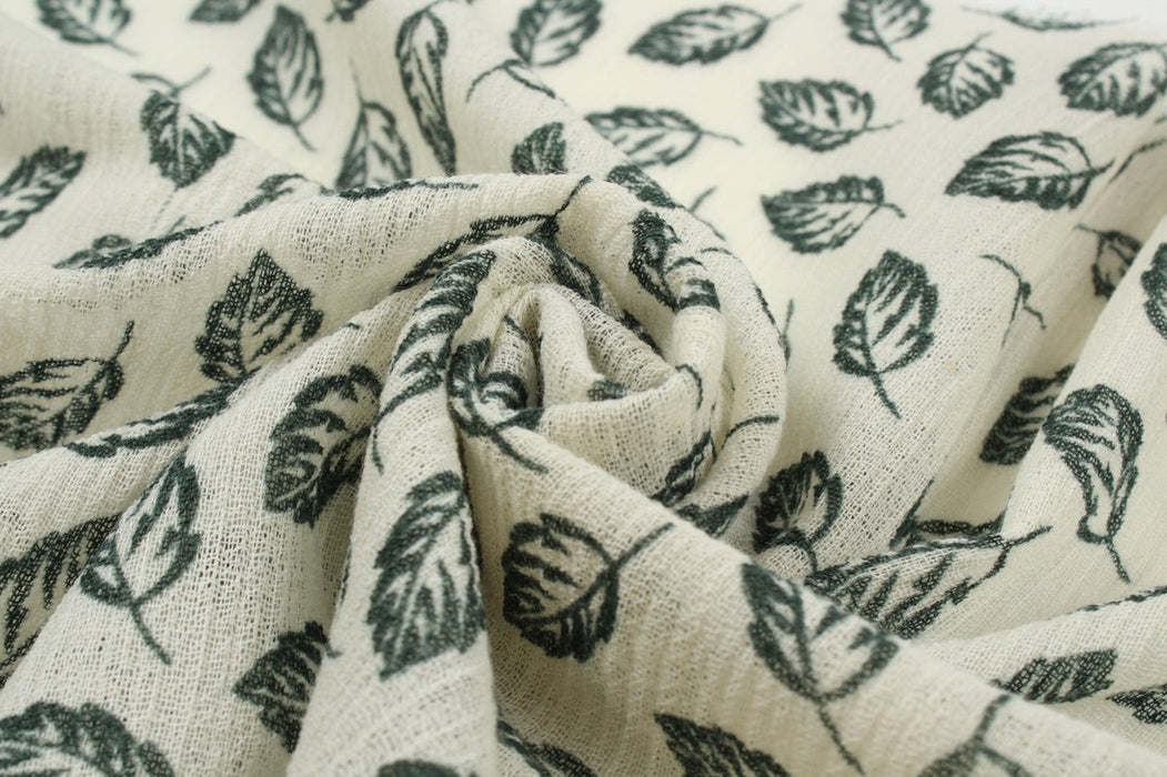 Wool Muslin with Natural Stretch - Leaves Print-Fabric-FabricSight