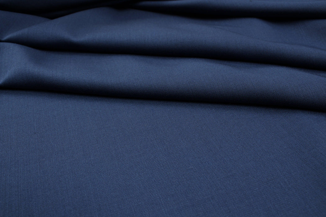 Worsted Wool Blend for Suits - ALENTO - Blue-Fabric-FabricSight