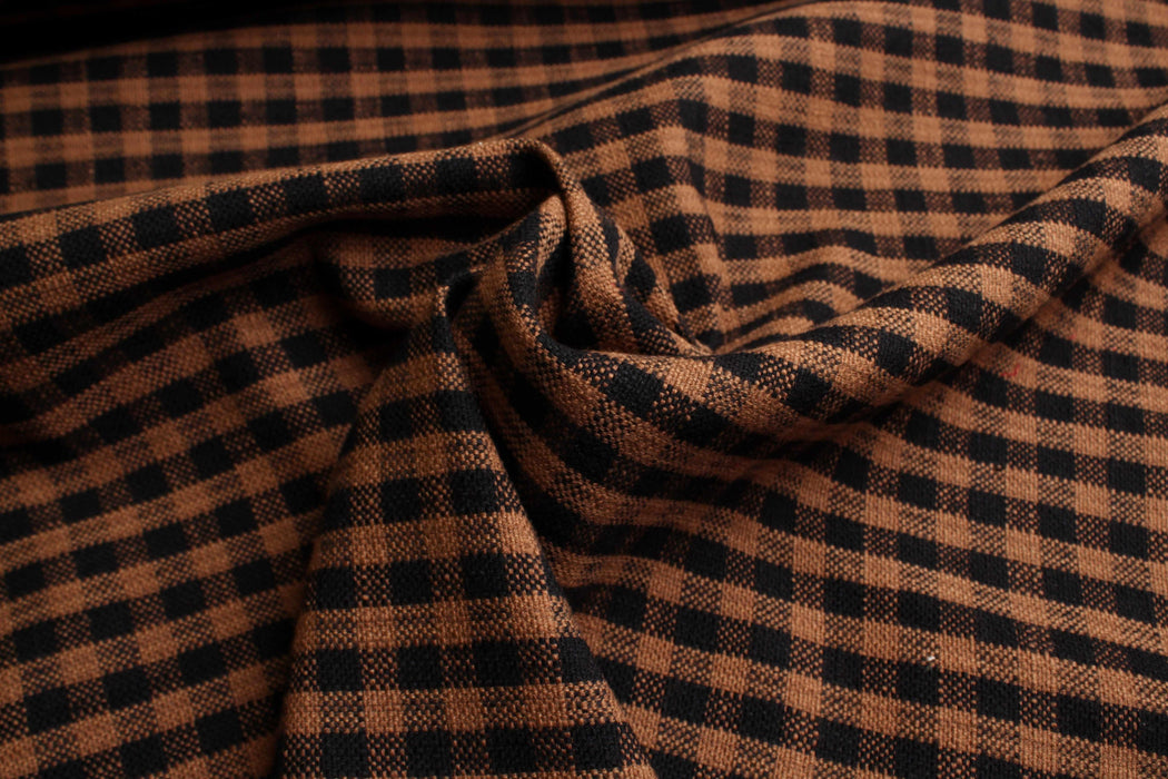 swatch-Yarn-Dyed Cotton-Linen Stretch Canvas – Red & Off-White Vichy Checks-Fabric-FabricSight