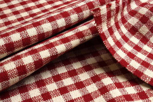 swatch-Yarn-Dyed Cotton-Linen Stretch Canvas – Red & Off-White Vichy Checks-Fabric-FabricSight