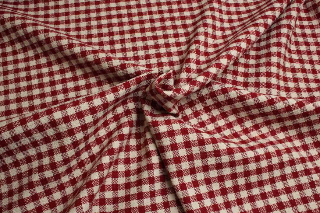 swatch-Yarn-Dyed Cotton-Linen Stretch Canvas – Red & Off-White Vichy Checks-Fabric-FabricSight