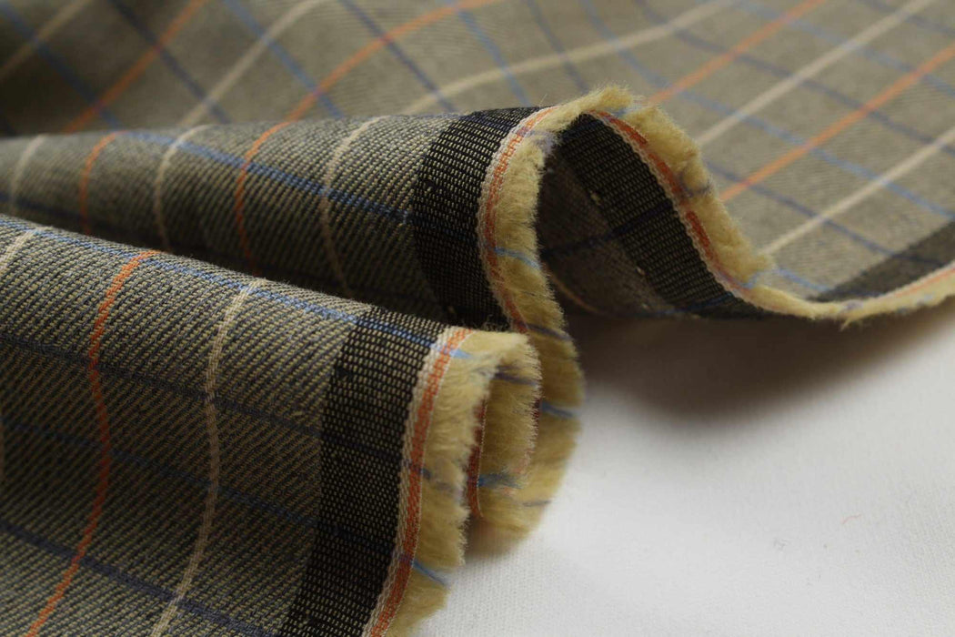 swatch-Cotton Checks Twill for Shirting - Khaki-Fabric-FabricSight