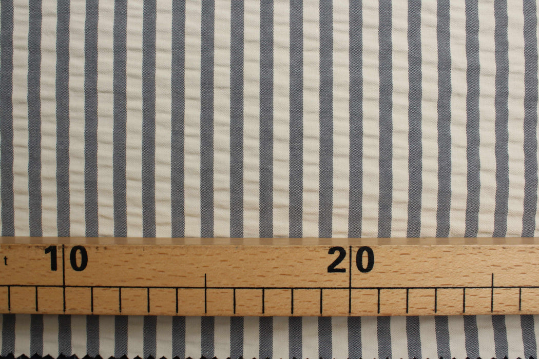 swatch-Cotton Seersucker – Regency Stripes for Trousers-Fabric-FabricSight