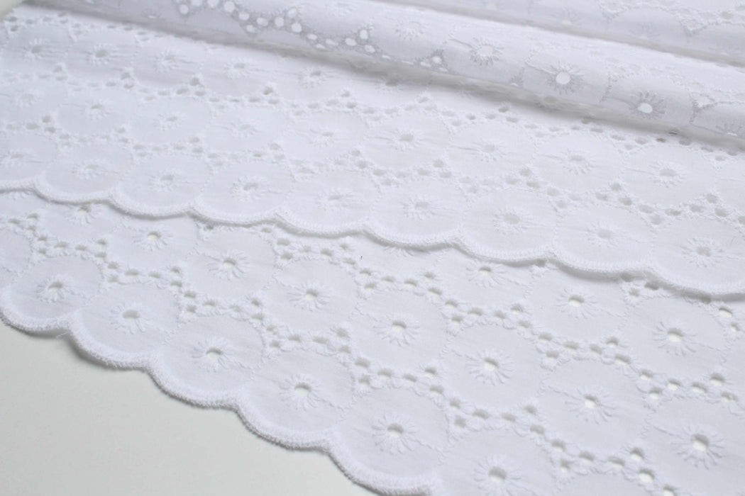 swatch-Embroidered Circles Cotton Poplin - 2 Sides Scallop-Fabric-FabricSight