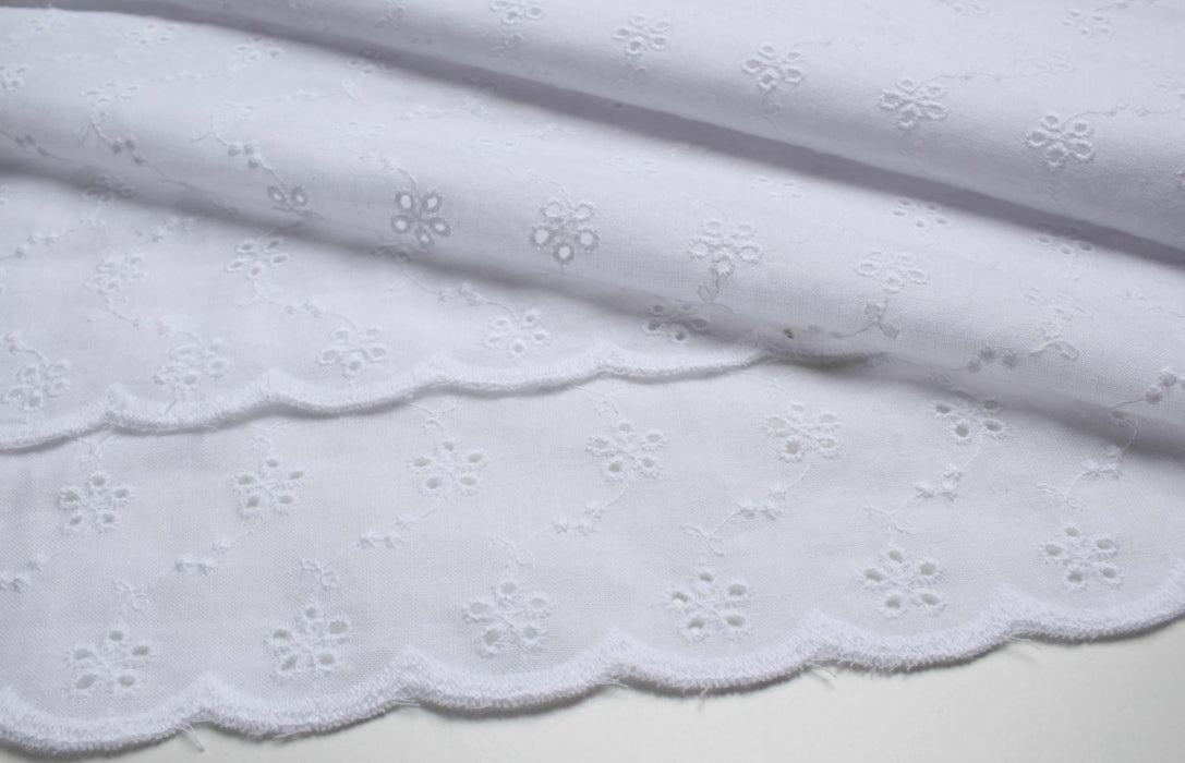 swatch-Floral Embroidery on Cotton Poplin - 2 Sides Scallop-Fabric-FabricSight