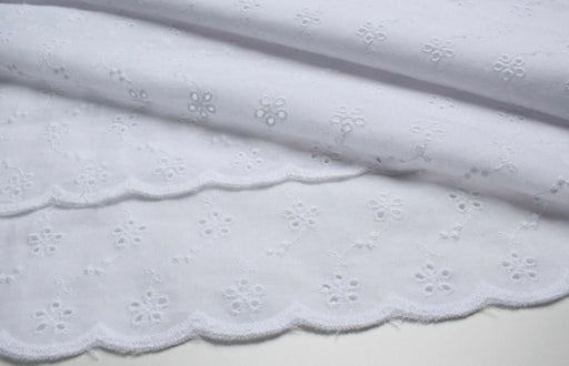 swatch-Floral Embroidery on Cotton Poplin - 2 Sides Scallop-Fabric-FabricSight
