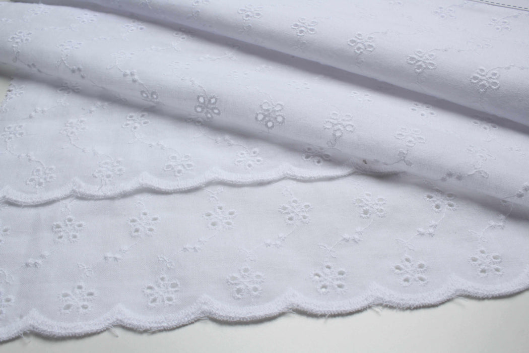 swatch-Floral Embroidery on Cotton Poplin - 2 Sides Scallop-Fabric-FabricSight