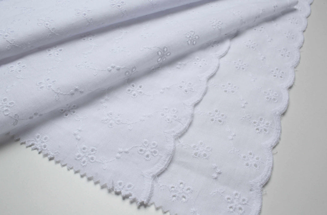 swatch-Floral Embroidery on Cotton Poplin - 2 Sides Scallop-Fabric-FabricSight