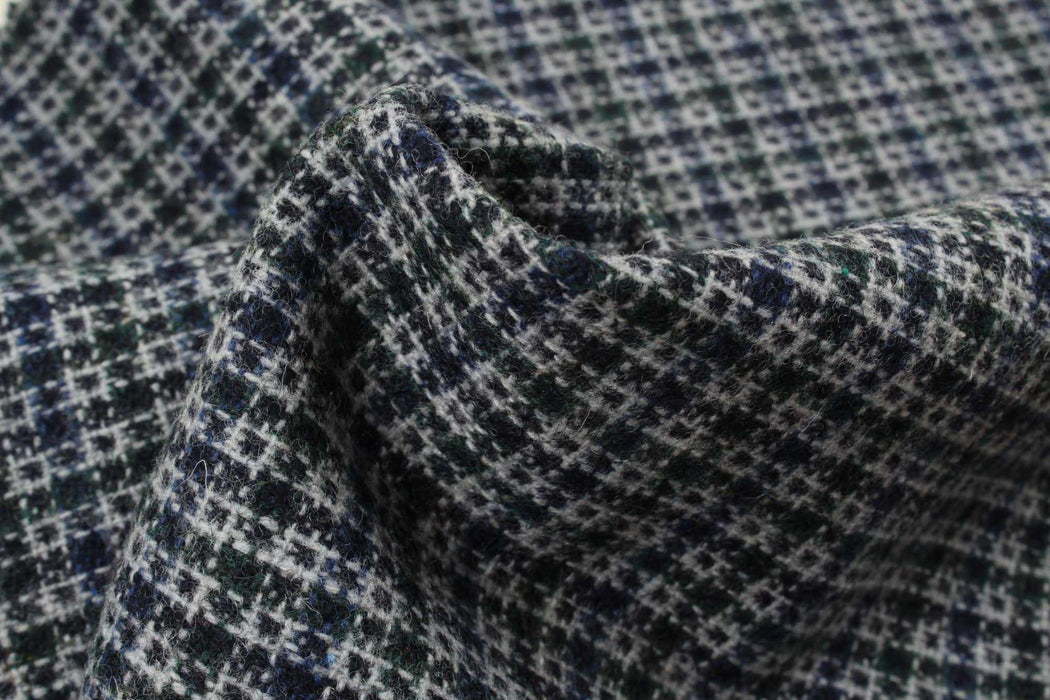 swatch-Geometric Recycled Wool for Coats - Basketweave Effect-Fabric-FabricSight