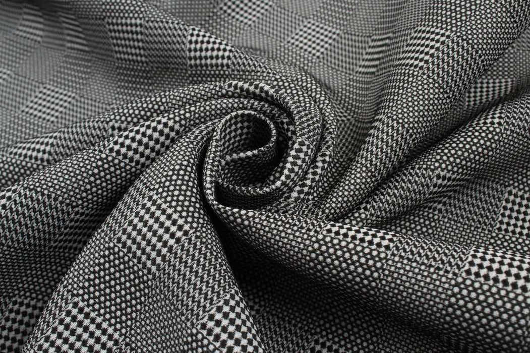 swatch-Jacquard Checks of Silk and Polyester - Black and White-Fabric-FabricSight