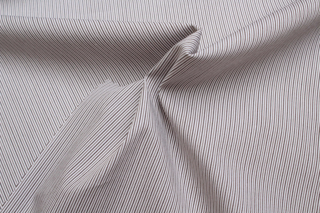 swatch-Matte Striped Stretch Cotton Poplin – Brown & White-Fabric-FabricSight