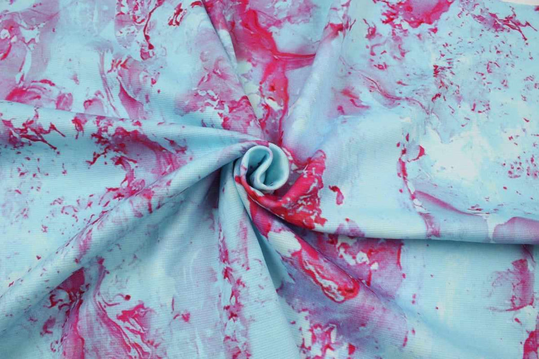 swatch-Mid-Weight Viscose Knit - Blue and Pink Marble Print-Fabric-FabricSight