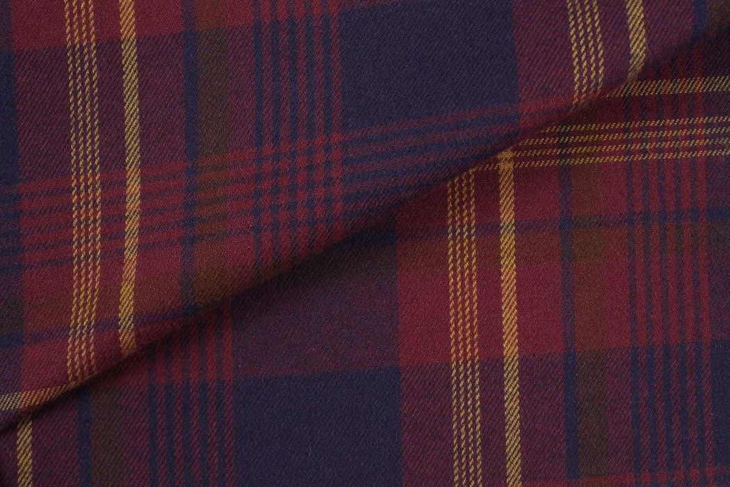 swatch-Organic Cotton Flannel Shirting - Burgundy / Blue Checks-Fabric-FabricSight