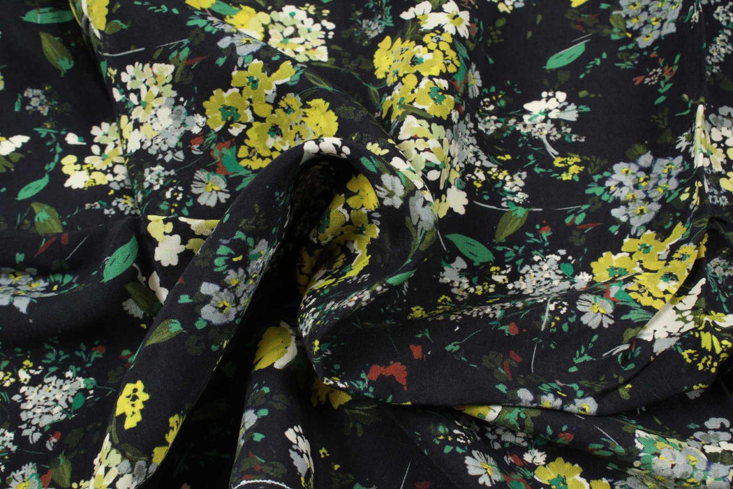 swatch-Printed Cupro Viscose Light Satin, Vegan Certified - Wild Floral (1 Meter Remnant)-Remnant-FabricSight