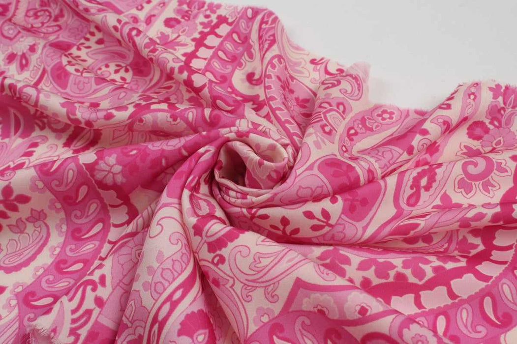 swatch-Printed Polyester Satin - Pink Paisley-Fabric-FabricSight