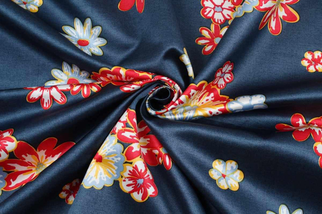 swatch-Printed Viscose Cotton Satin - Flowers - M.O.Q 30 Mts-Fabric-FabricSight