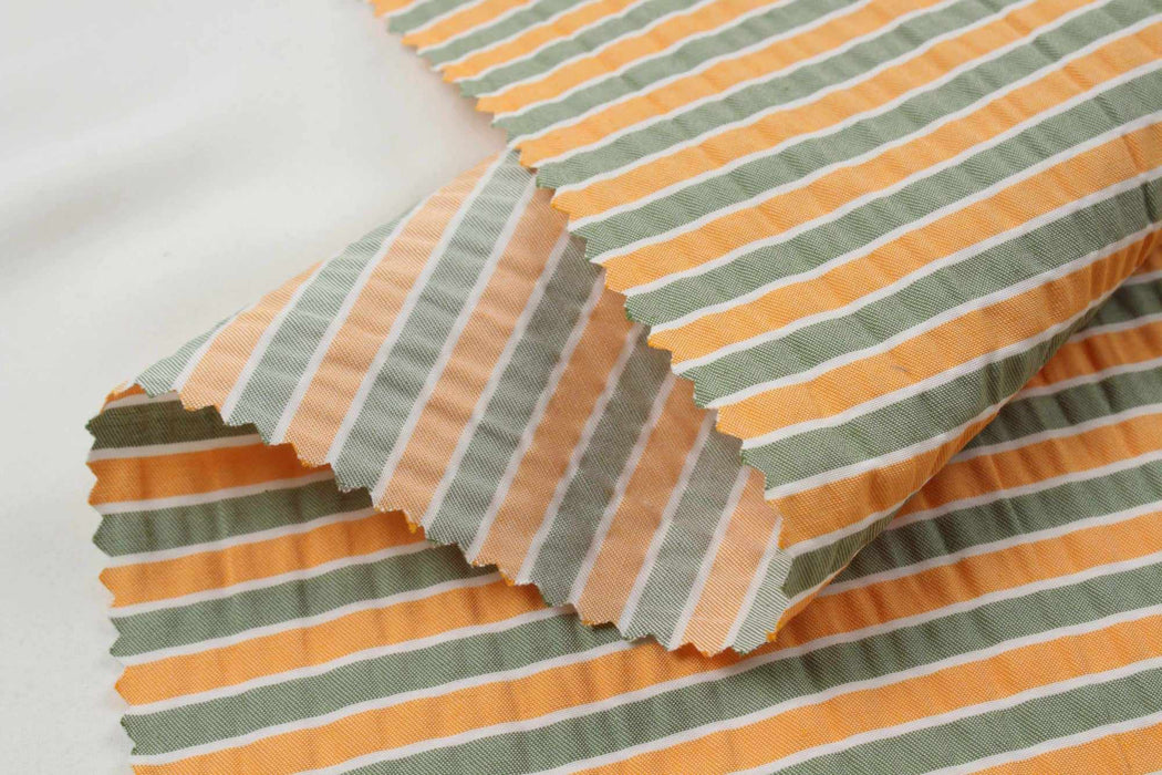 swatch-Seaqual™ Recycled Polyester and Cotton Wrinkled Effect Fabric - Stripes-Fabric-FabricSight