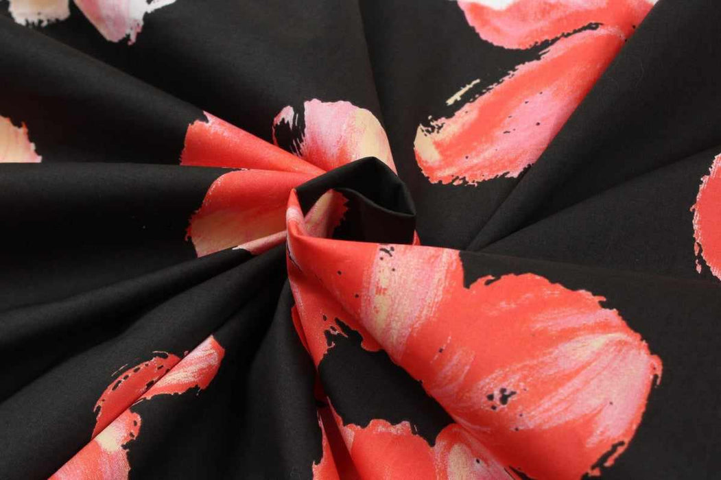 swatch-Stretch Cotton Poplin - Floral Print - Black-Fabric-FabricSight
