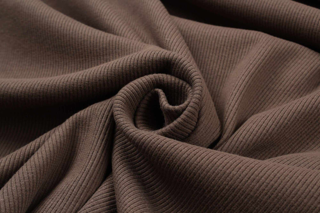 swatch-Stretch Organic Cotton Rib 2x2 for Tops - Taupe brown - 1 meter remnant-Remnant-FabricSight