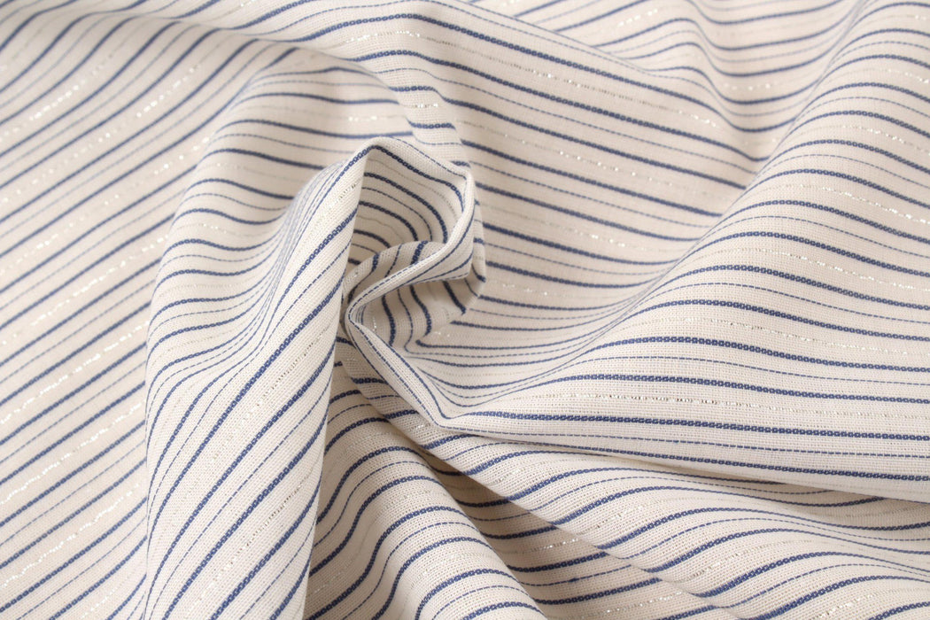 Fine Metallic Stripes on Light Cotton-Fabric-FabricSight