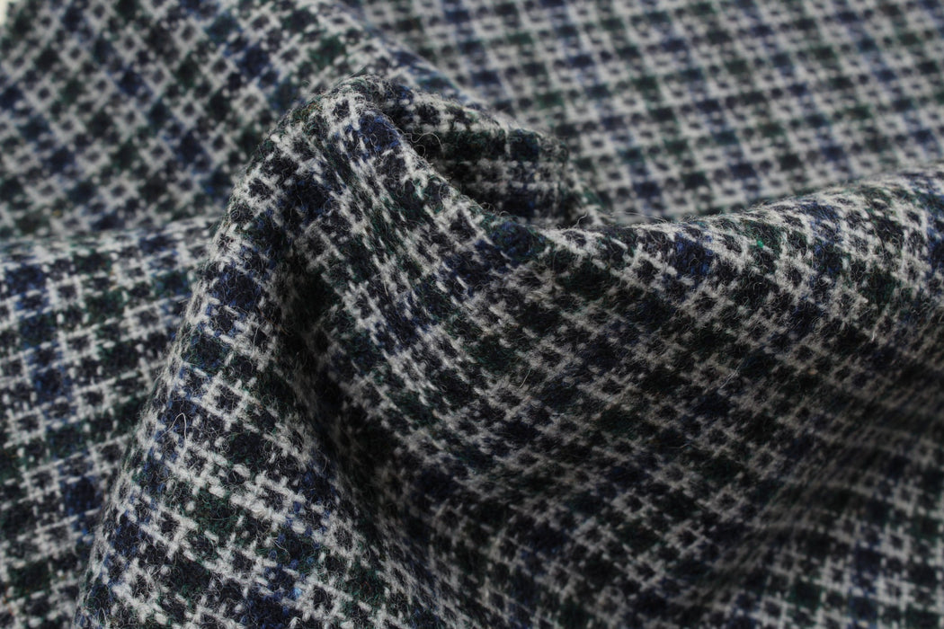 Geometric Recycled Wool for Coats - Basketweave Effect-Fabric-FabricSight