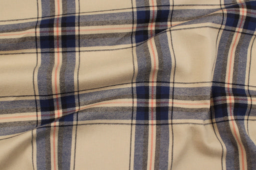 Organic Cotton Flannel Shirting - Beige / Blue Checks-Fabric-FabricSight