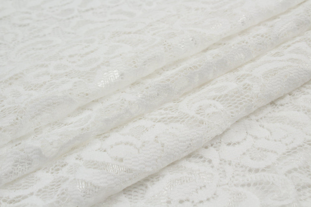 10 Mts Roll - Stretch Lace with Floral Pattern (White) - OFFER: 7€/MT-Roll-FabricSight