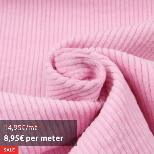 10 Mts Roll - Washed Cotton Stretch Corduroy 6 Wale (Pink) - OFFER: 8,95€/MT-Roll-FabricSight