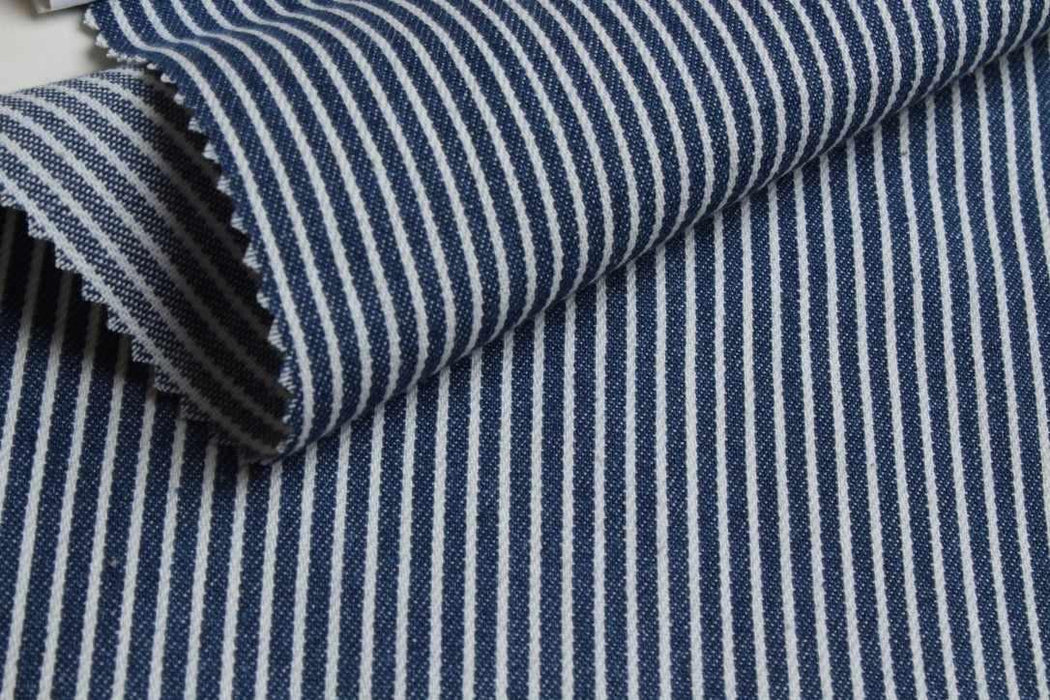 swatch-100% Cotton Thin Stripes Denim - Yarn Dyed-Fabric-FabricSight