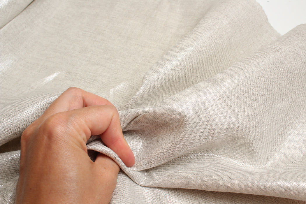 100% Linen with Silver Foil Finish – European Flax® – Natural Metallic Linen-Fabric-FabricSight