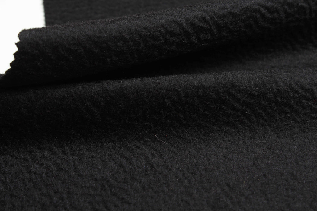 100% Virgin Wool Textured Coat Fabric – Black – Italian Designer Stock-Fabric-FabricSight