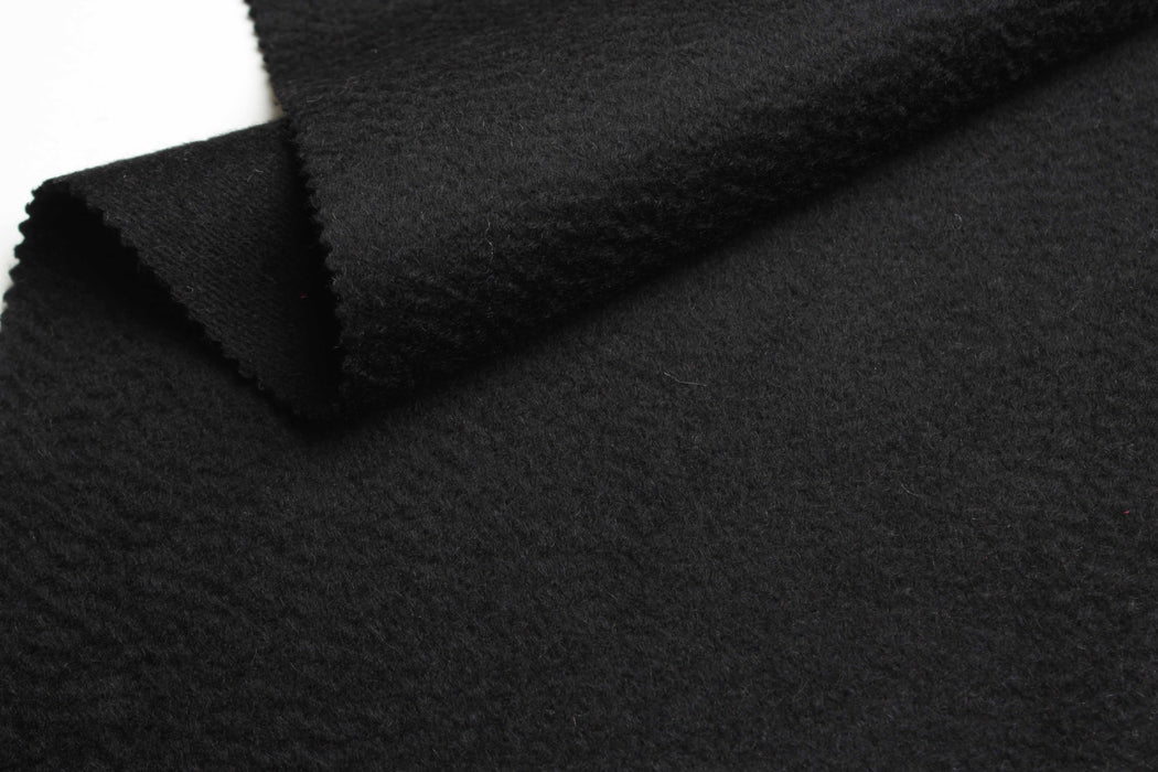 100% Virgin Wool Textured Coat Fabric – Black – Italian Designer Stock-Fabric-FabricSight