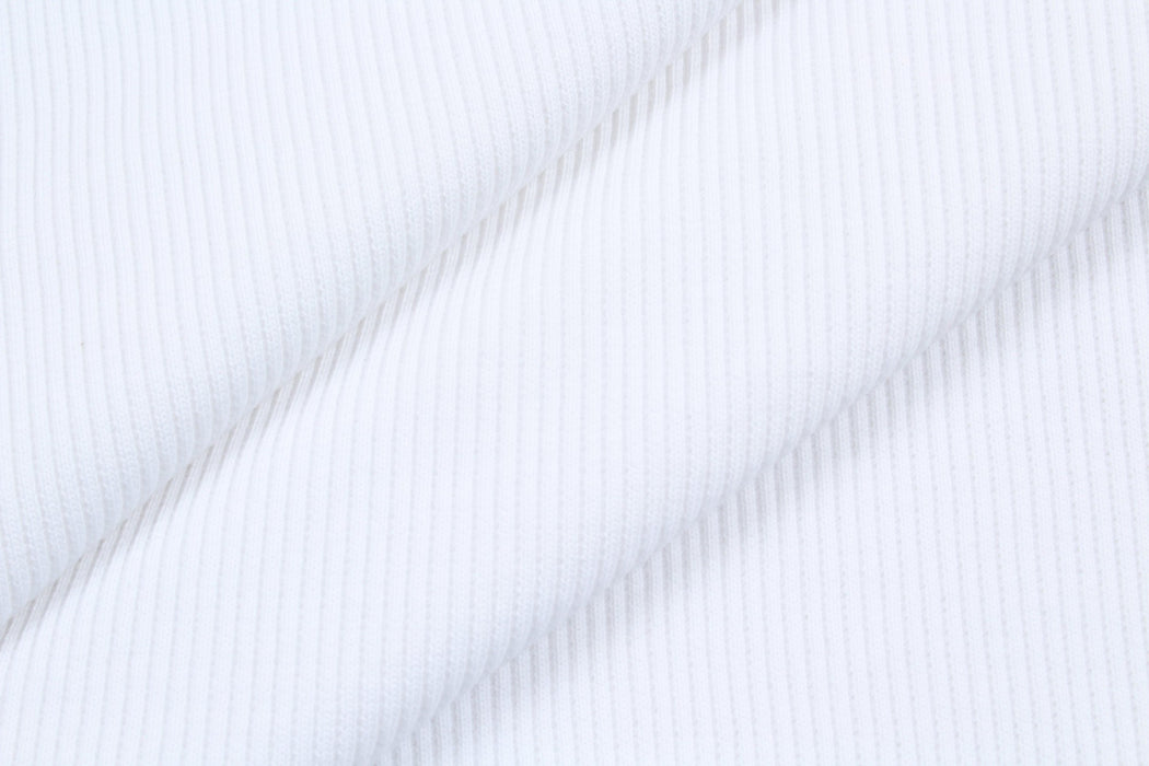 12 Mts Roll - Stretch Organic Cotton Rib 2x2 for Tops (Optical White) - OFFER: 8'95€/Mt-Roll-FabricSight