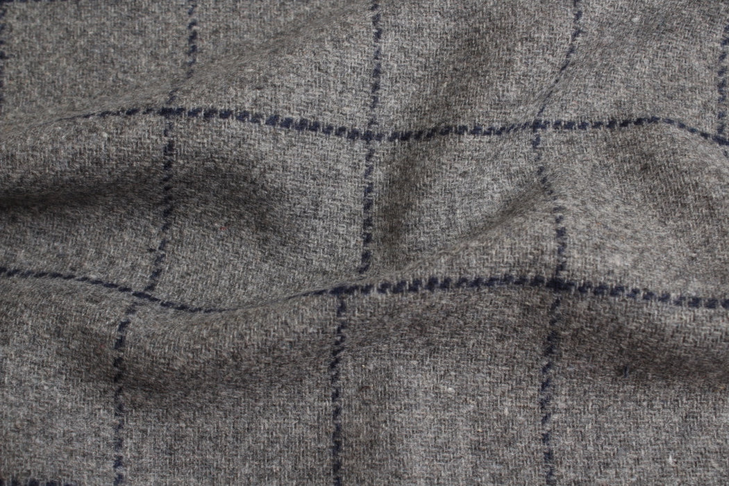Wool Blend Windowpane Coating – Grey & Navy Check – Reorderable