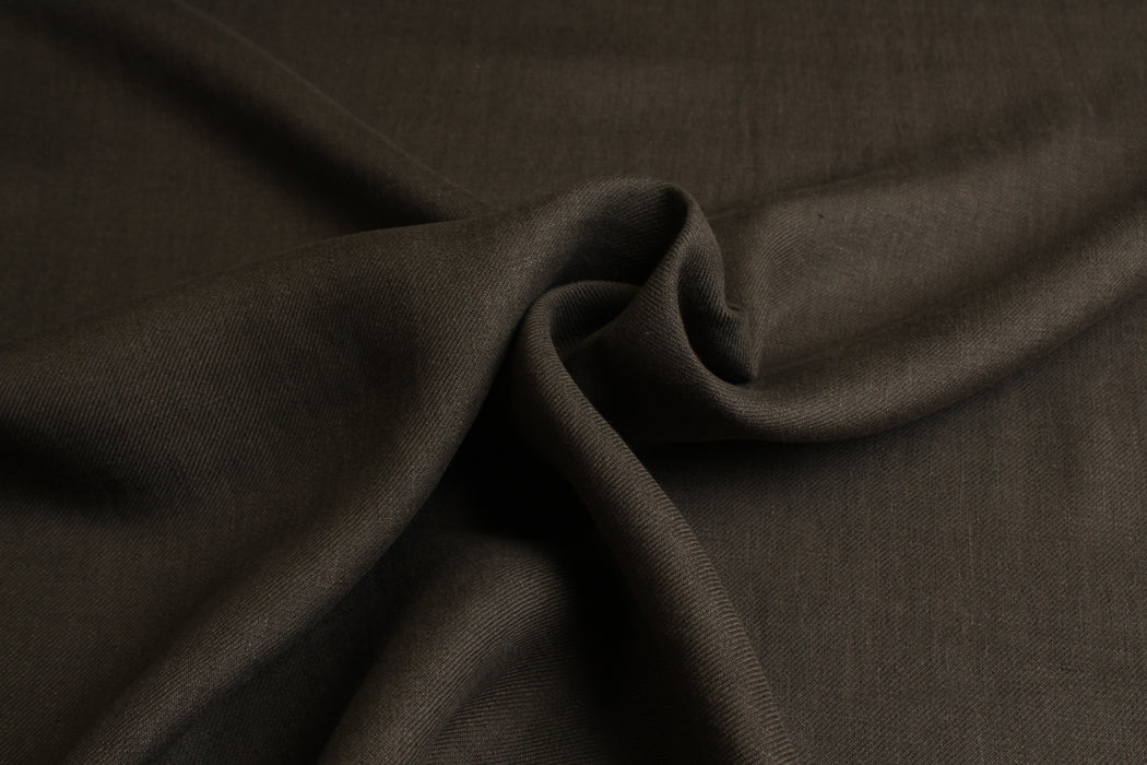 100% Linen Piece-Dyed Twill – Dark Green Khaki